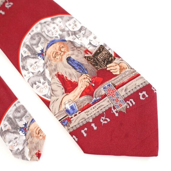 Norman Rockwell Red Christmas Santa Polyester Tie "The Saturday Evening Post"‎ - Picture 1 of 8